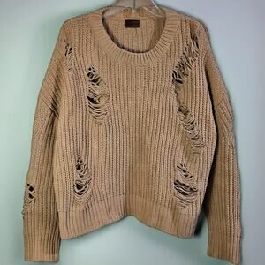 POL Sweater Womens M Tan Distressed Grunge Streetwear Indie Sleaze Chunky Knit